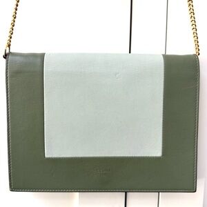 CELINE Frame Evening Clutch On Chain Green Blue Leather Phoebe Philo Rare